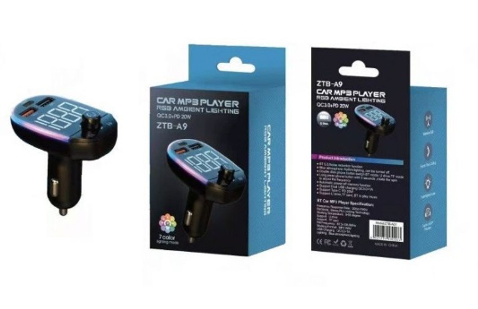 Transmisor MP3 Carro ZTB-A9 BLUETOOTH, USB, Tipo C