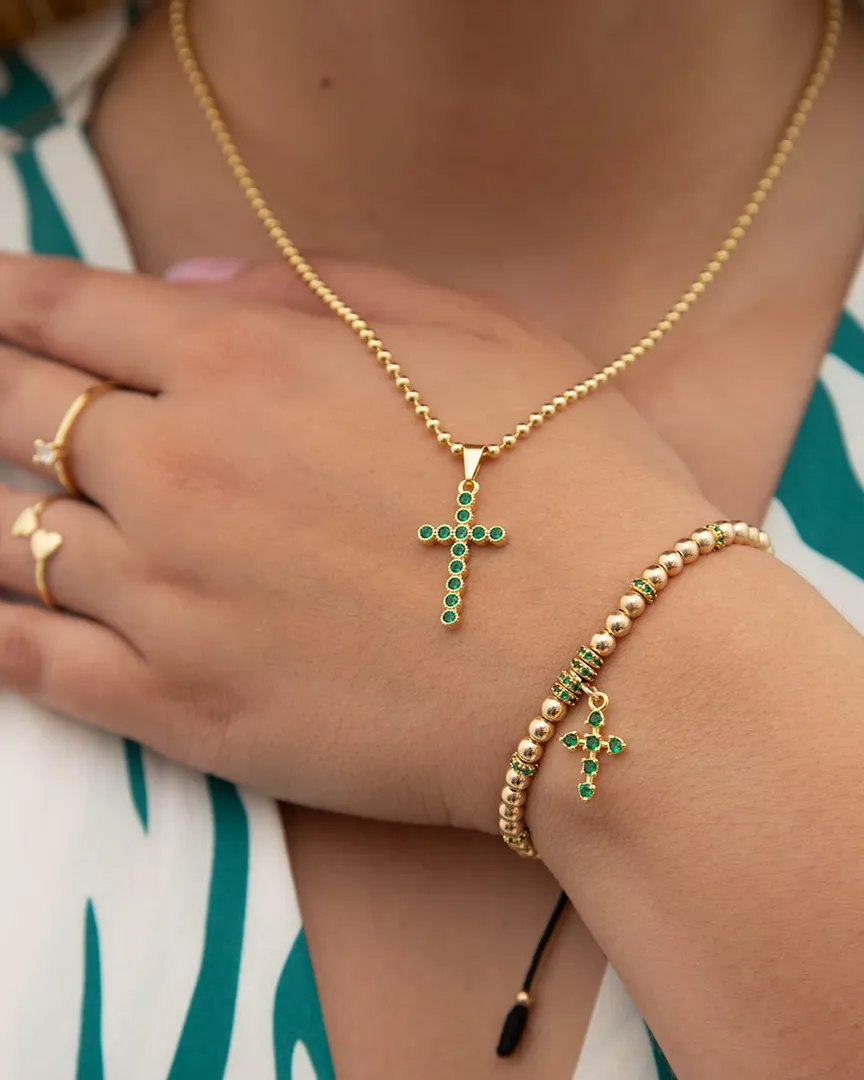 Cadena militar lisa más cruz verde