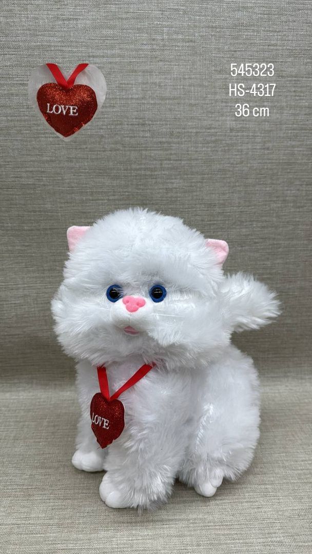 GATA BLANCA CON COLLAR ROJO 36 CM