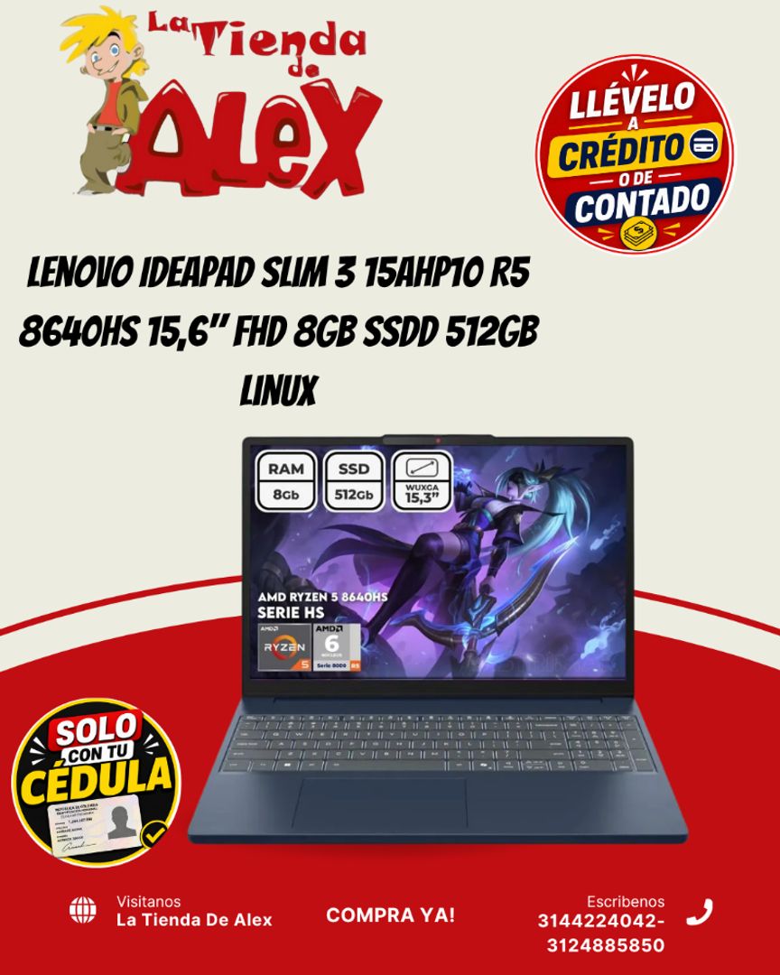 Lenovo IdeaPad Slim 3 15AHP10 R5 8640HS 15,6" FHD 8GB SSDD 512GB Linux
