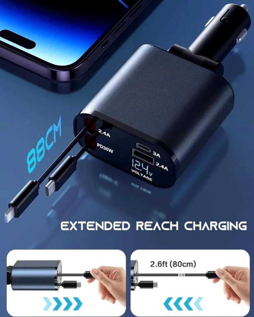 Adaptador de carro Retráctil Tipo C y Lightning 120W Y3