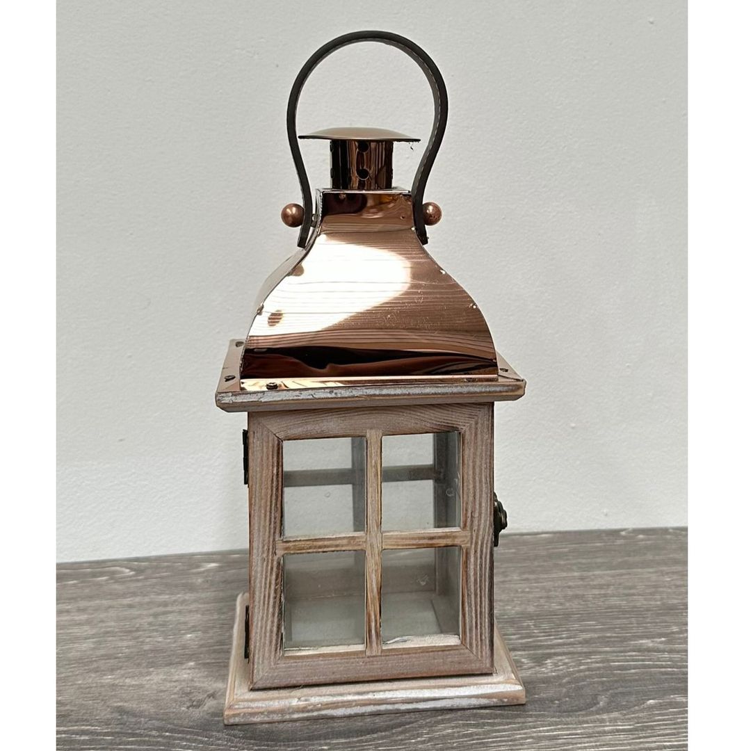 FAROL MADERA Y METAL BEIGE Y ROSE GOLD