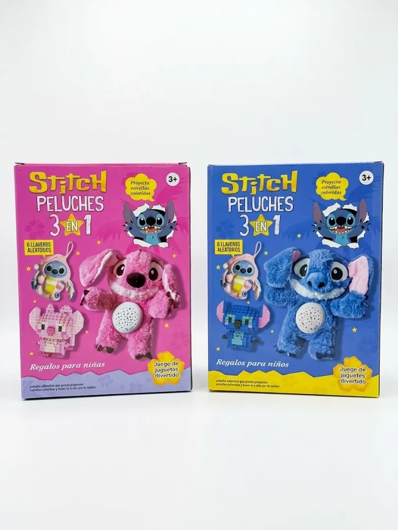 COMBO STITCH PELUCHE PROYECTOR LLAVERO Y LEGO 3 EN 1