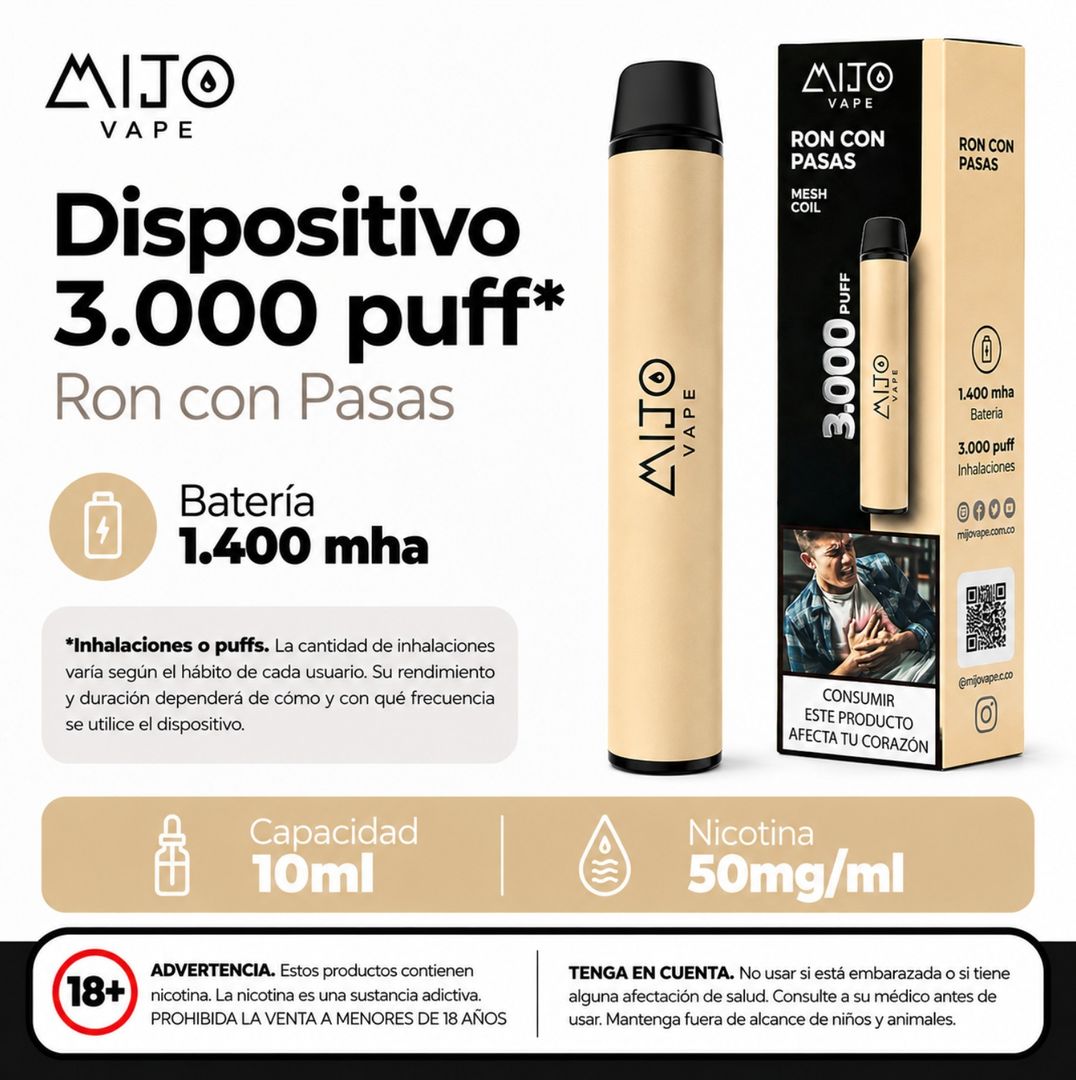 Mijo Ron Con Pasas 3.000 Puffs