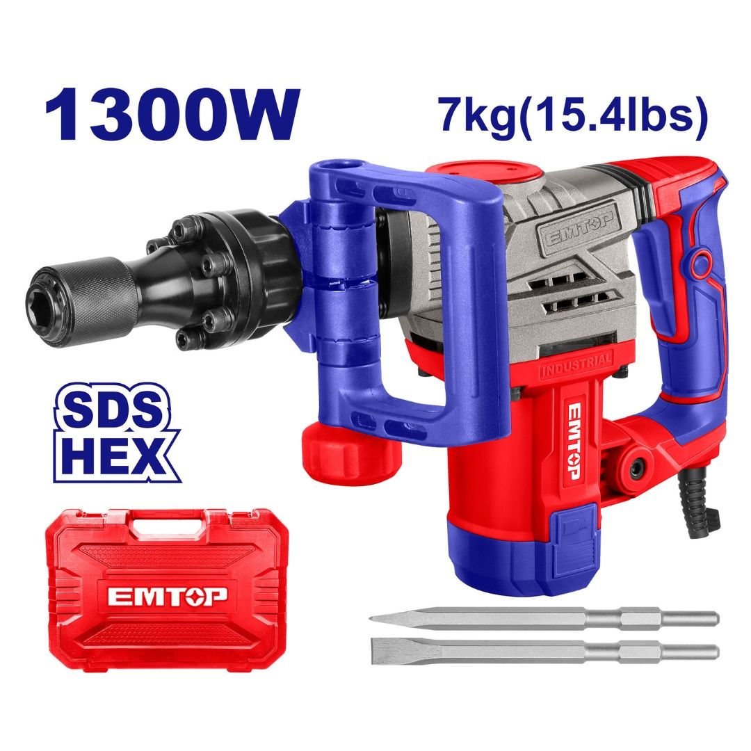 EMTOP DEMOLEDOR 1300W/120V SDS HEX + 2 CINCELES
