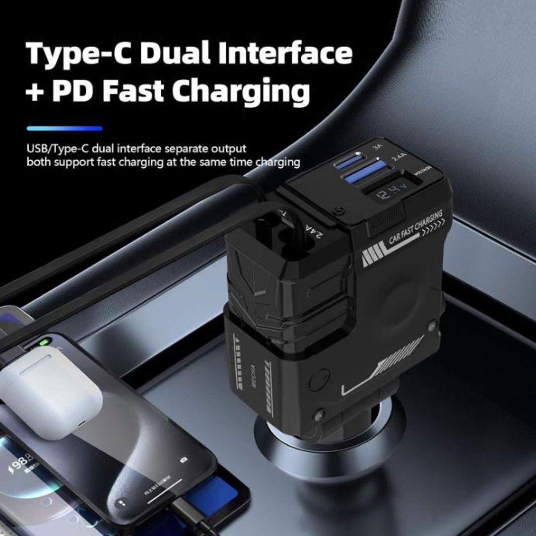 Cargador de carro Retráctil Tipo C y Lightning 66W 