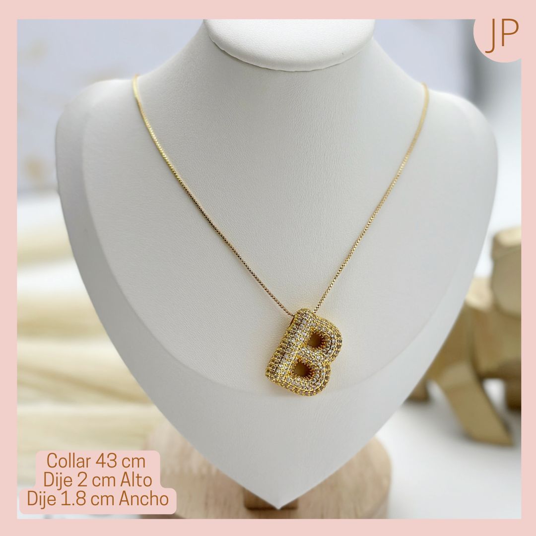 Lindo Collar Inicial B Rodio Microcirconado