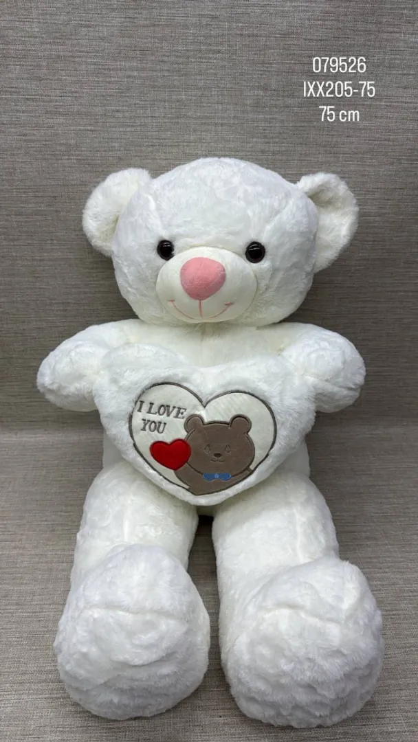 OSO BLANCO  CON CORAZON BORDADO DE 75 CM 