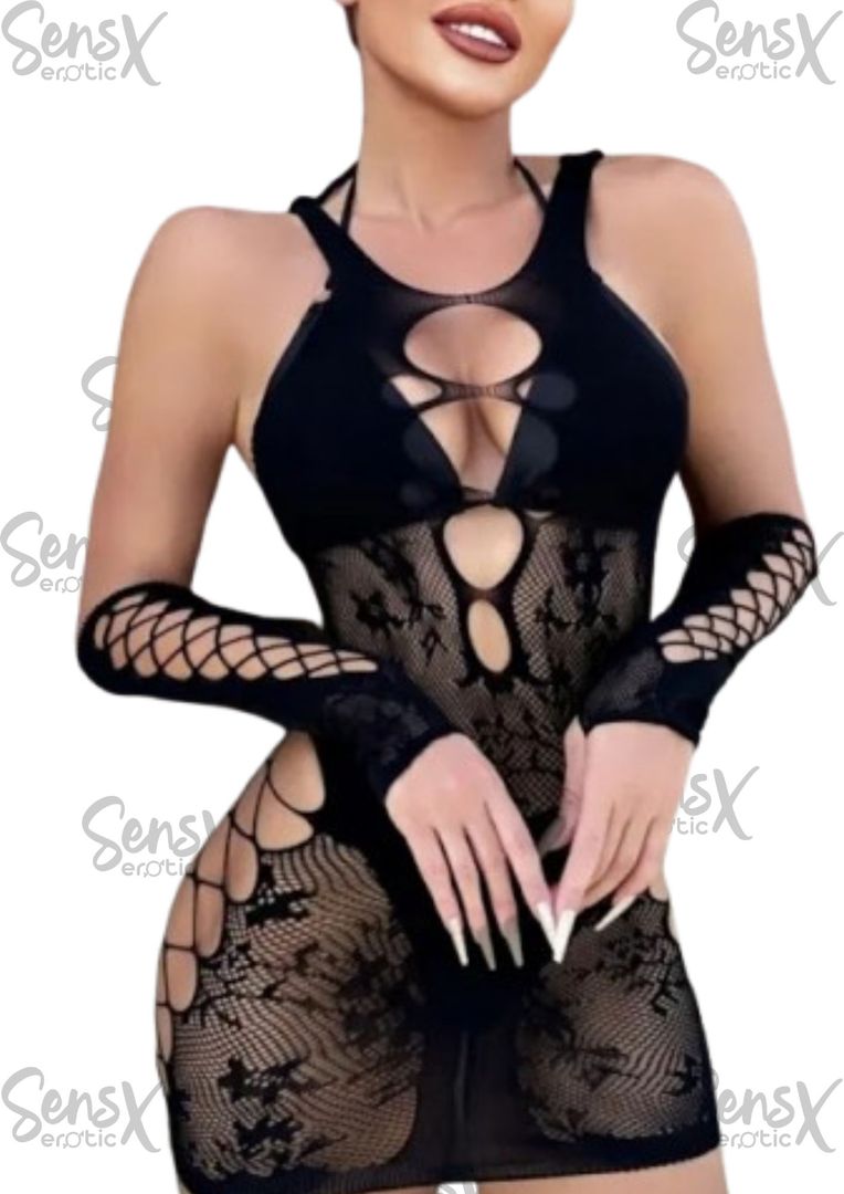 VESTIDO DE MALLA CON GUANTERAS