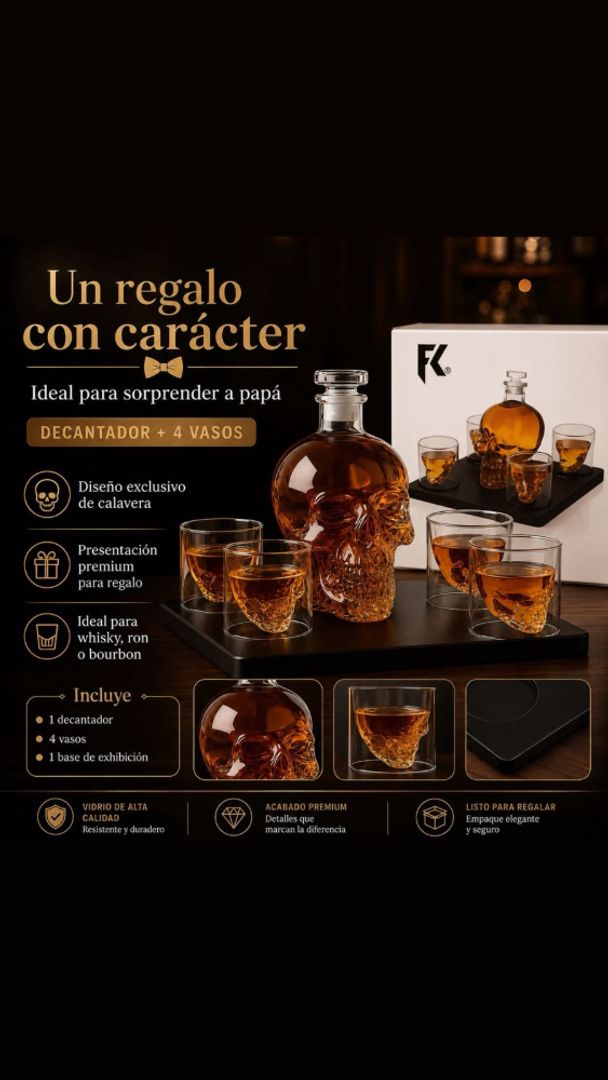LICORERA WHISKERA DE CALAVERA 4 VASOS