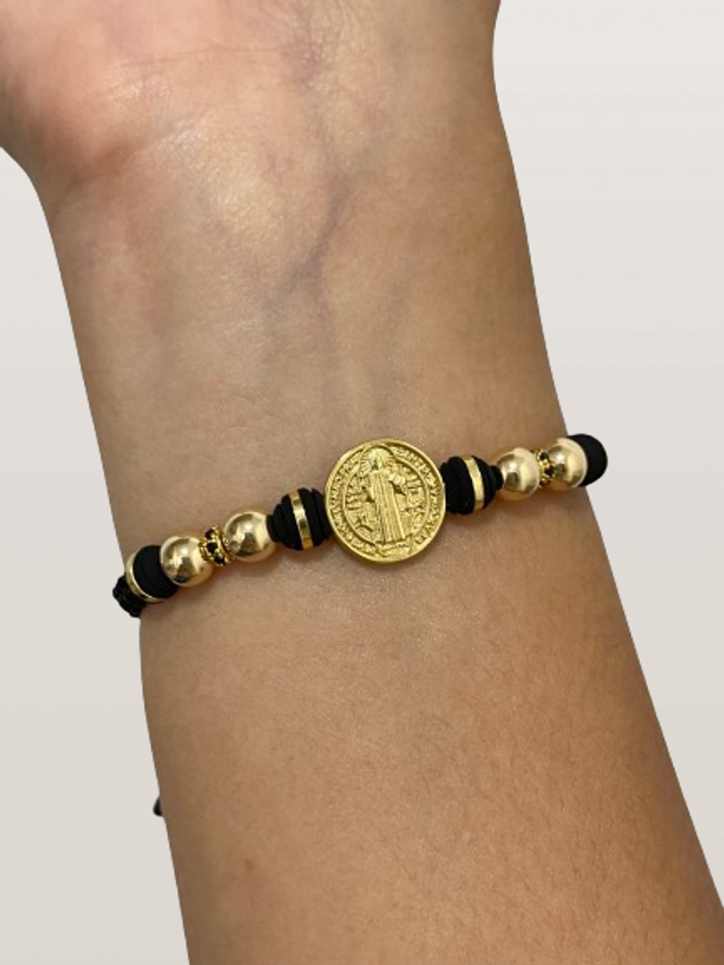 Pulsera San Benito balin 6mm tejido macramé 