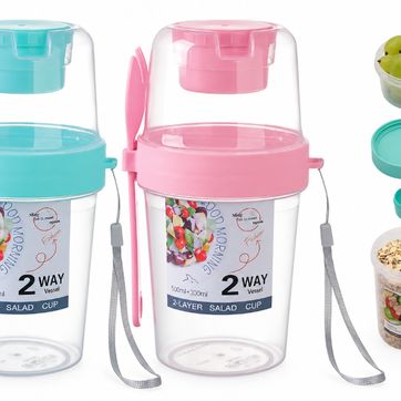 VASO DE CEREAL RECIPIENTE DOBLE TAPA CON CUCHARA - imagen 1