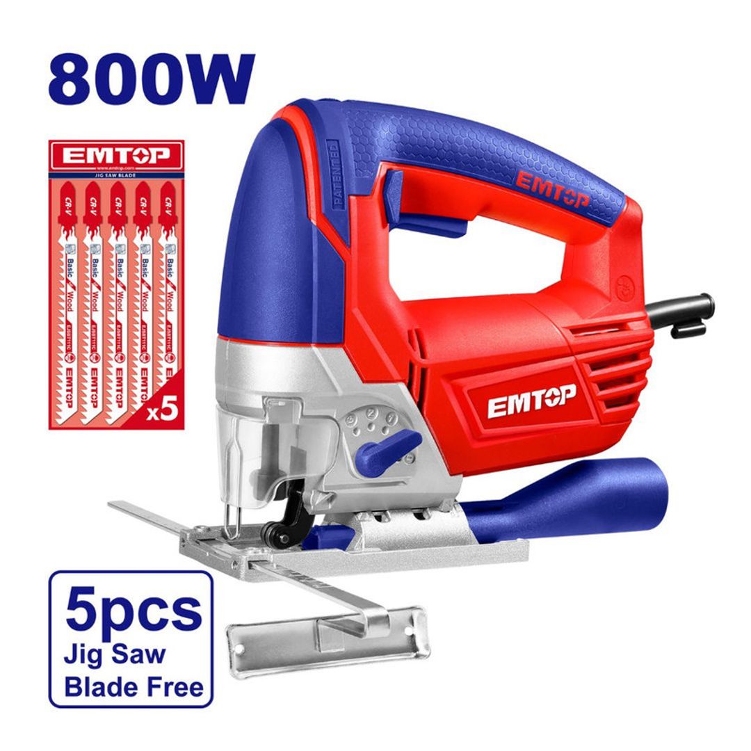 EMTOP SIERRA CALADORA 800W/ 120V+VELOCIDAD VARIABLE + 5 HOJAS SIERRA SUPER EMTOP