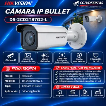 Imagen del producto Cámara IP Bullet Hikvision DS-2CD2T87G2-L | Videovigilancia Profesional