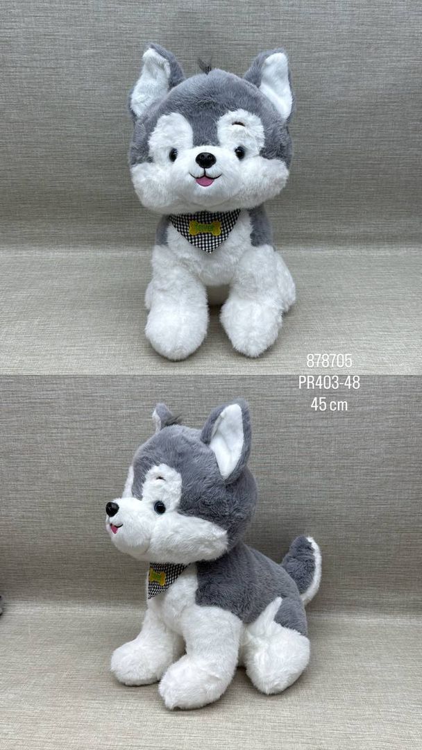 PERRO HUSKY GRIS CON PAÑUELO 45 CM
