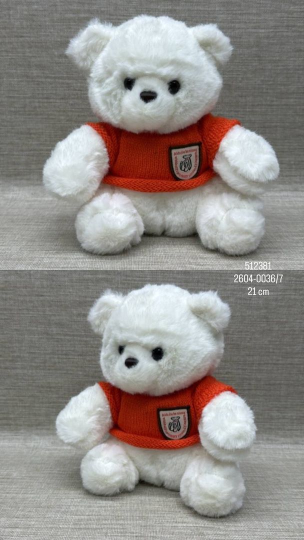 OSO BLANCO CON CAMISA TEJIDA ( NARANJA) 21 CM 
