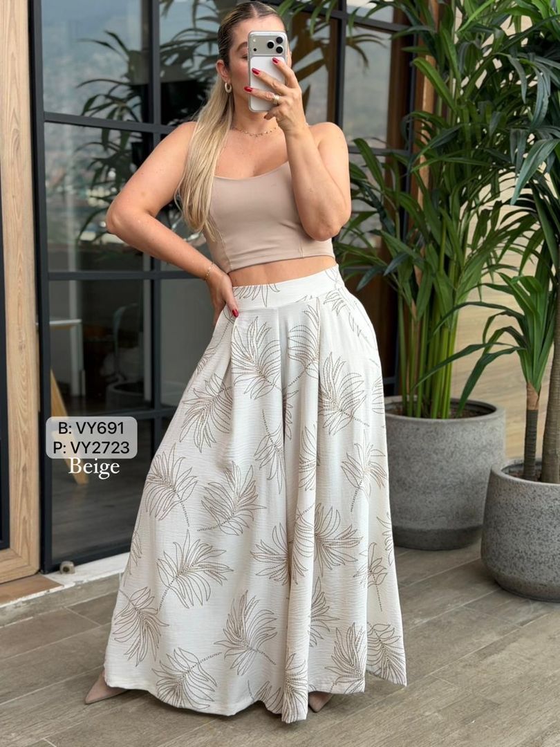 FALDA PANTALON ESTAMPADO HOJAS VY2723