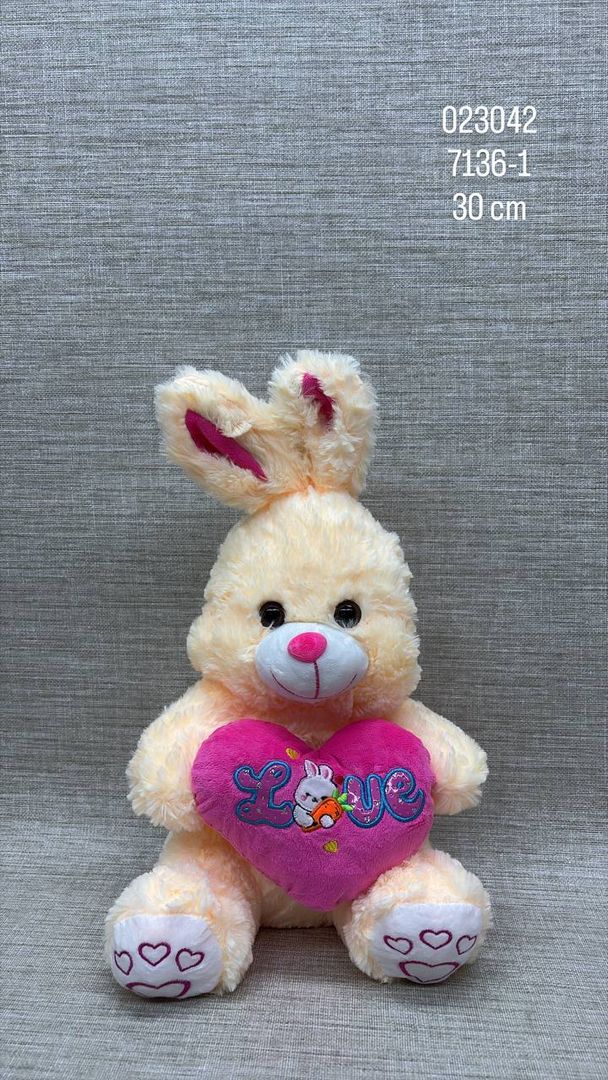 CONEJO CON CORAZÓN FUCSIA  30 CM