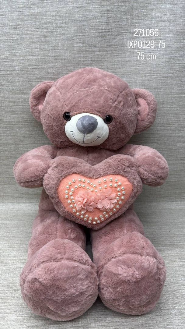 OSO PATA LARGA CON CORAZON  DE PERLAS 75 CM 