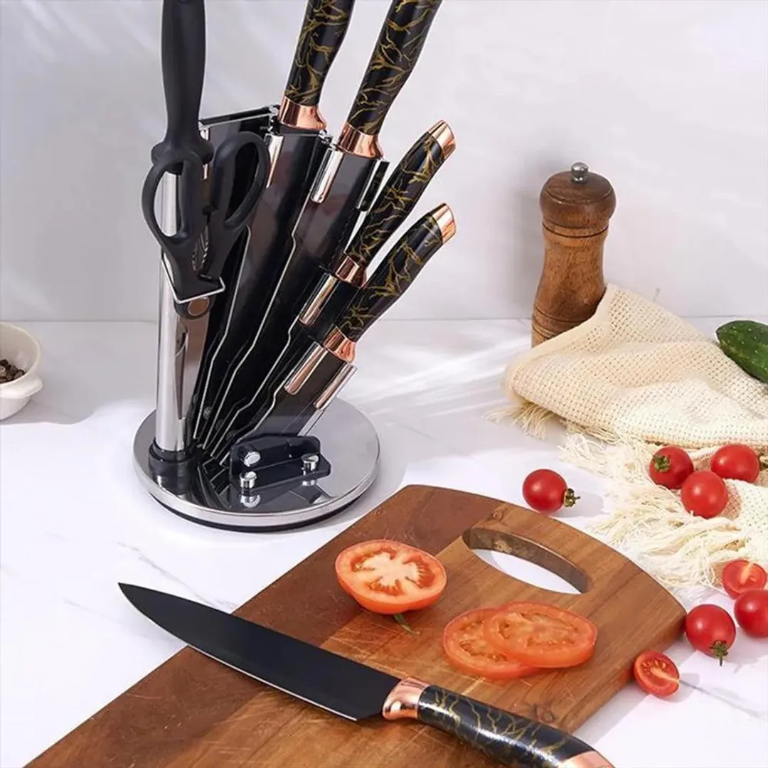 SET DE CUCHILLOS DE COCINA GIRATORIO 9 PCS