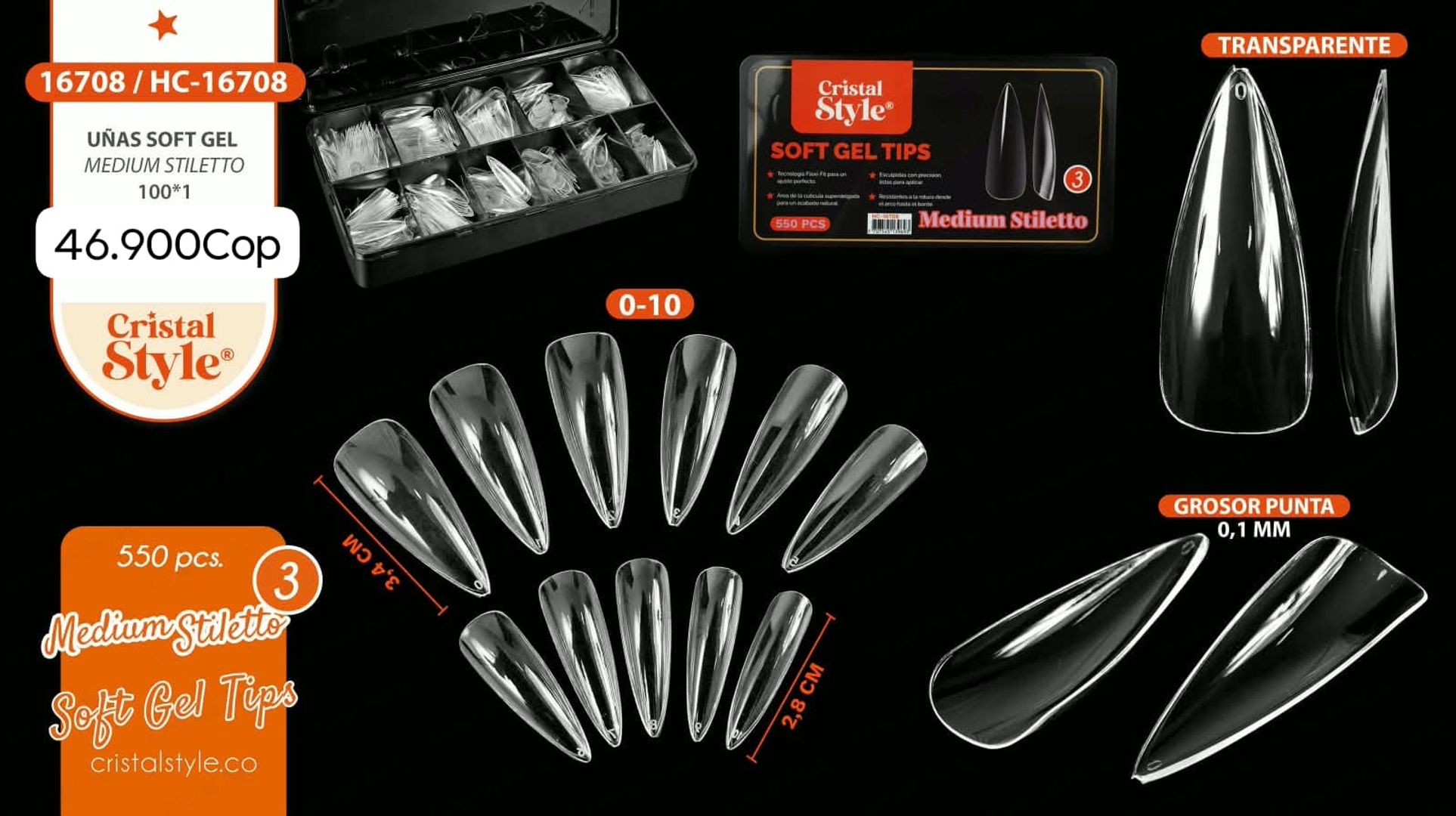Uñas Soft Gel Medium Stiletto × 550Pcs