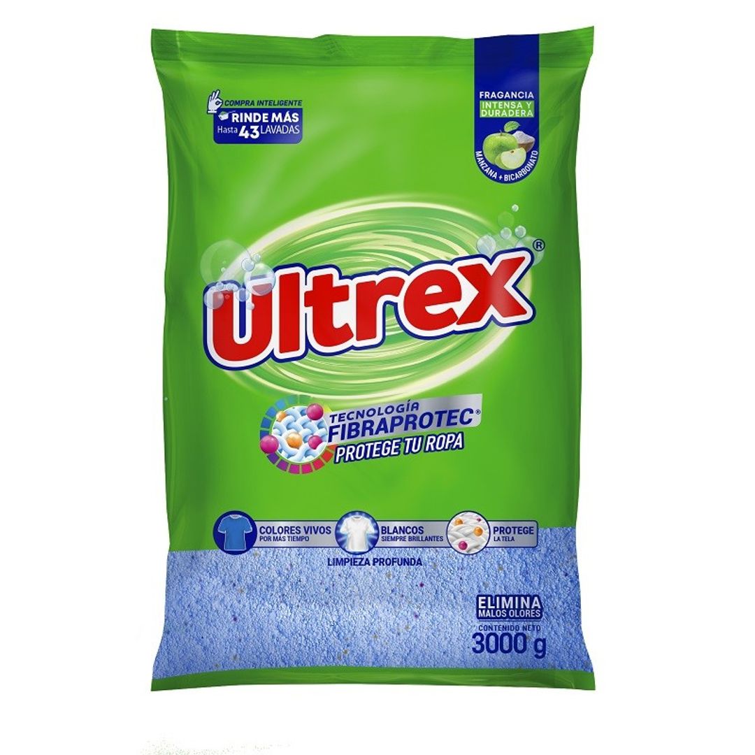 DETERGENTE EN POLVO ULTREX MANZANA X 3 KILOS