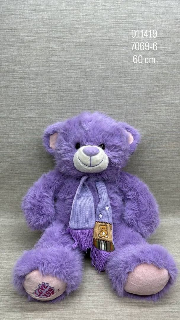 OSO PELUDITO LILA CON BUFANDA 60 CM