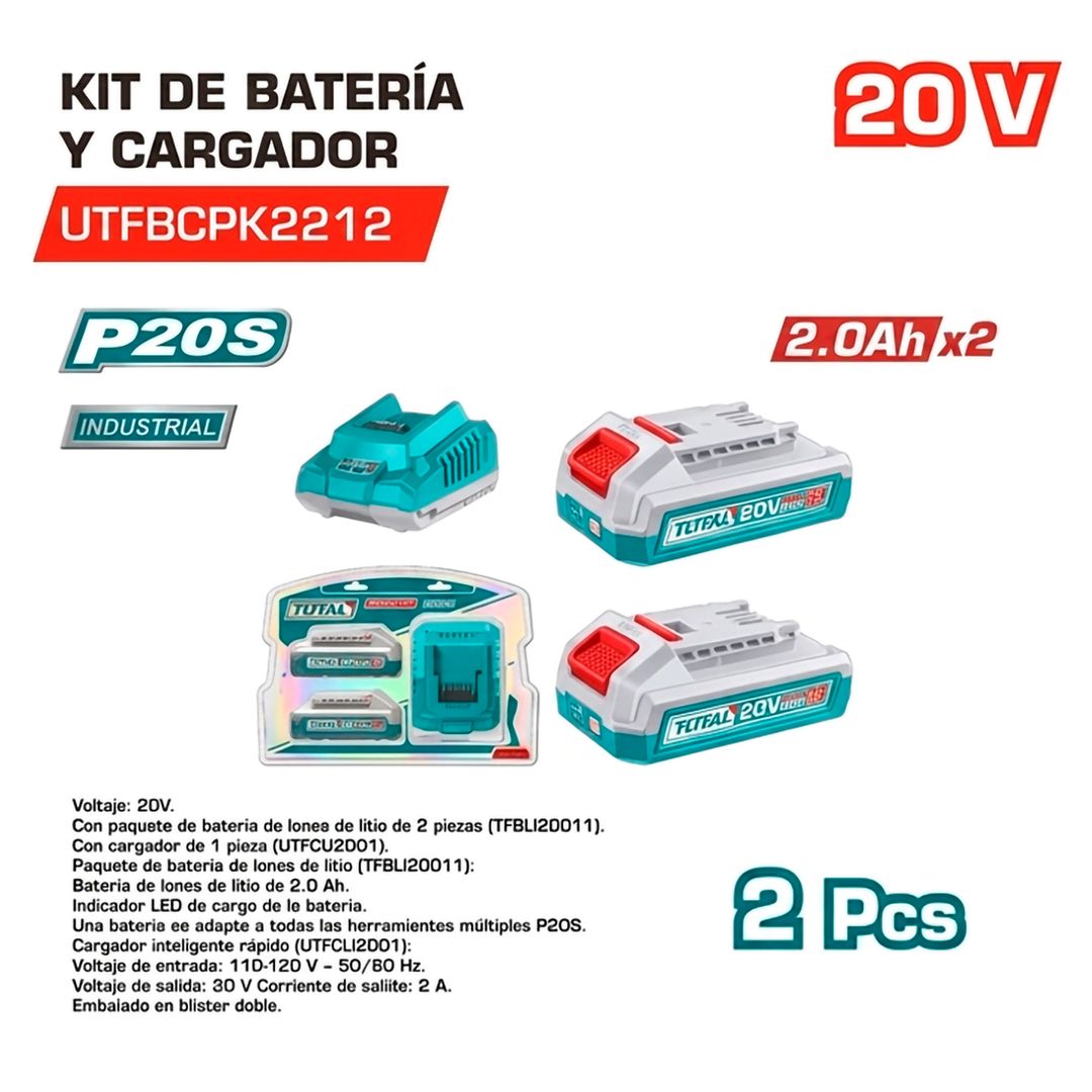 JUEGO DE 2 BATERIAS 1 CARGADOR RAPIDO DE LITIO 20V
