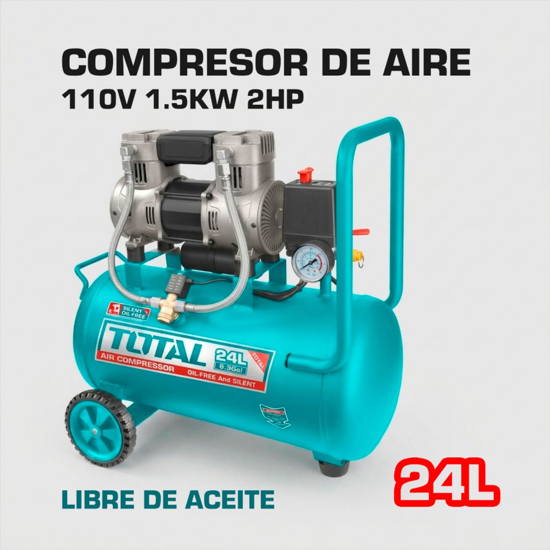 COMPRESOR DE AIRE 24 LITROS 110V 1.5KW 2HP TOTAL  LIBRE DE ACEITE