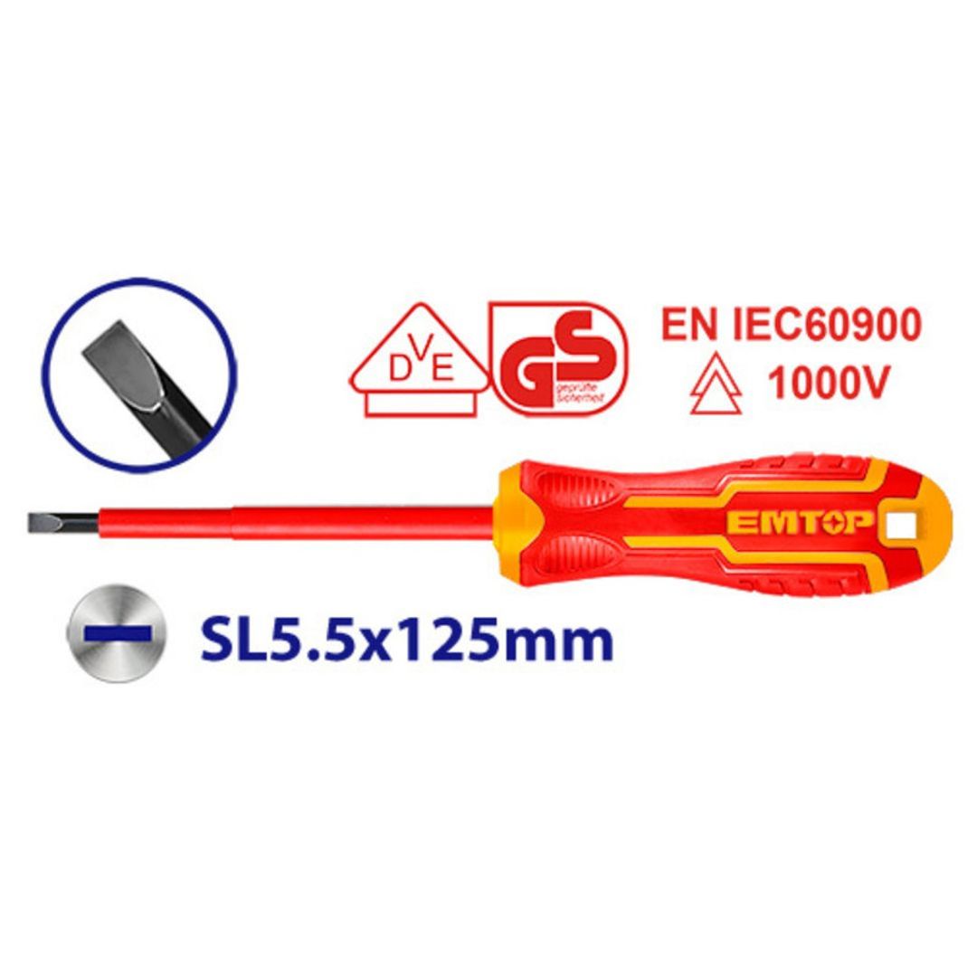EMTOP DESTORNILLADOR AISLADO 1000V PALA 5.5x125MM SUPER EMTOP INDUSTRIAL