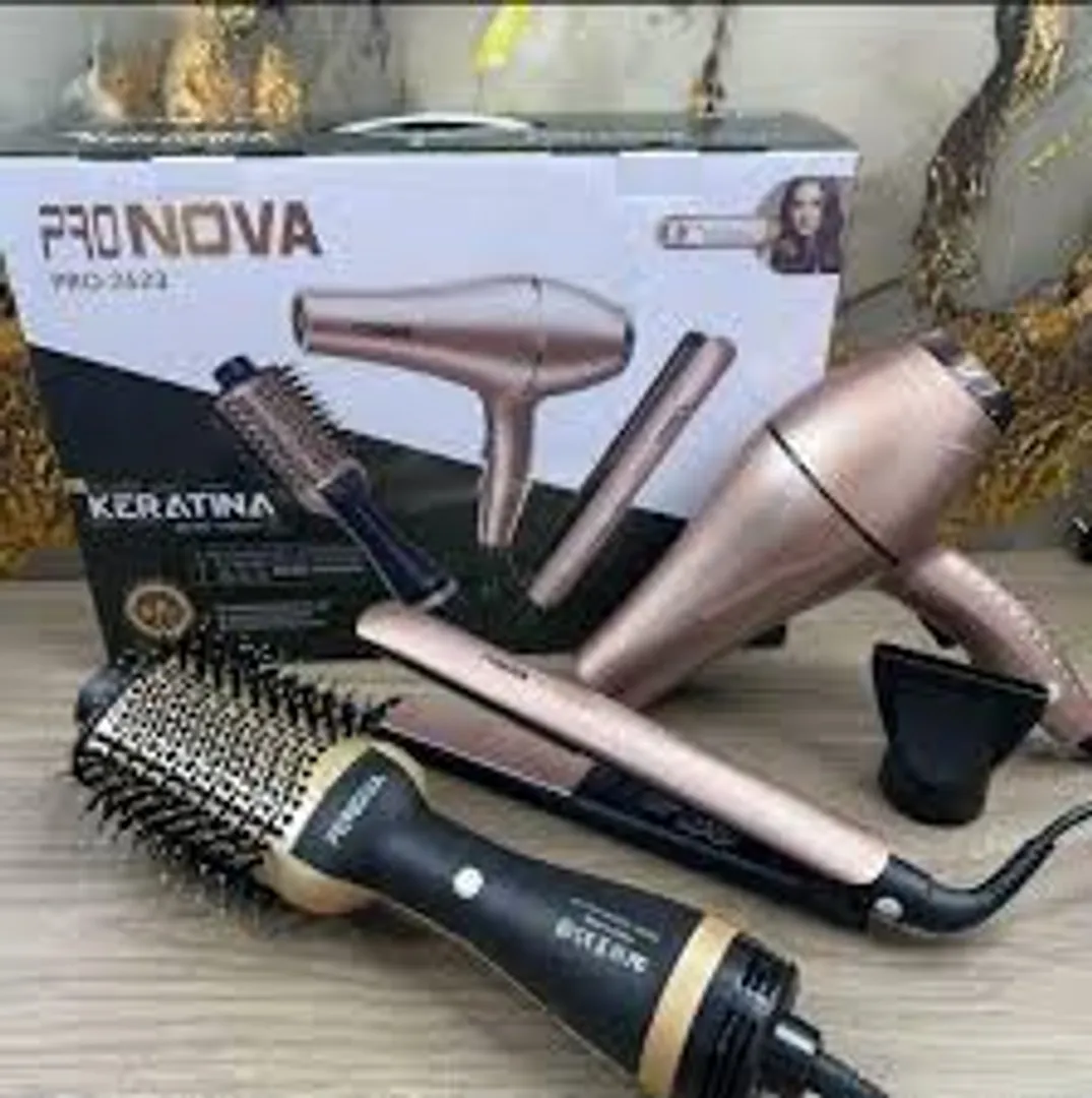 COMBO PLANCHA CEPILLO Y SECADOR KERATINA PRONOVA PRO-2623