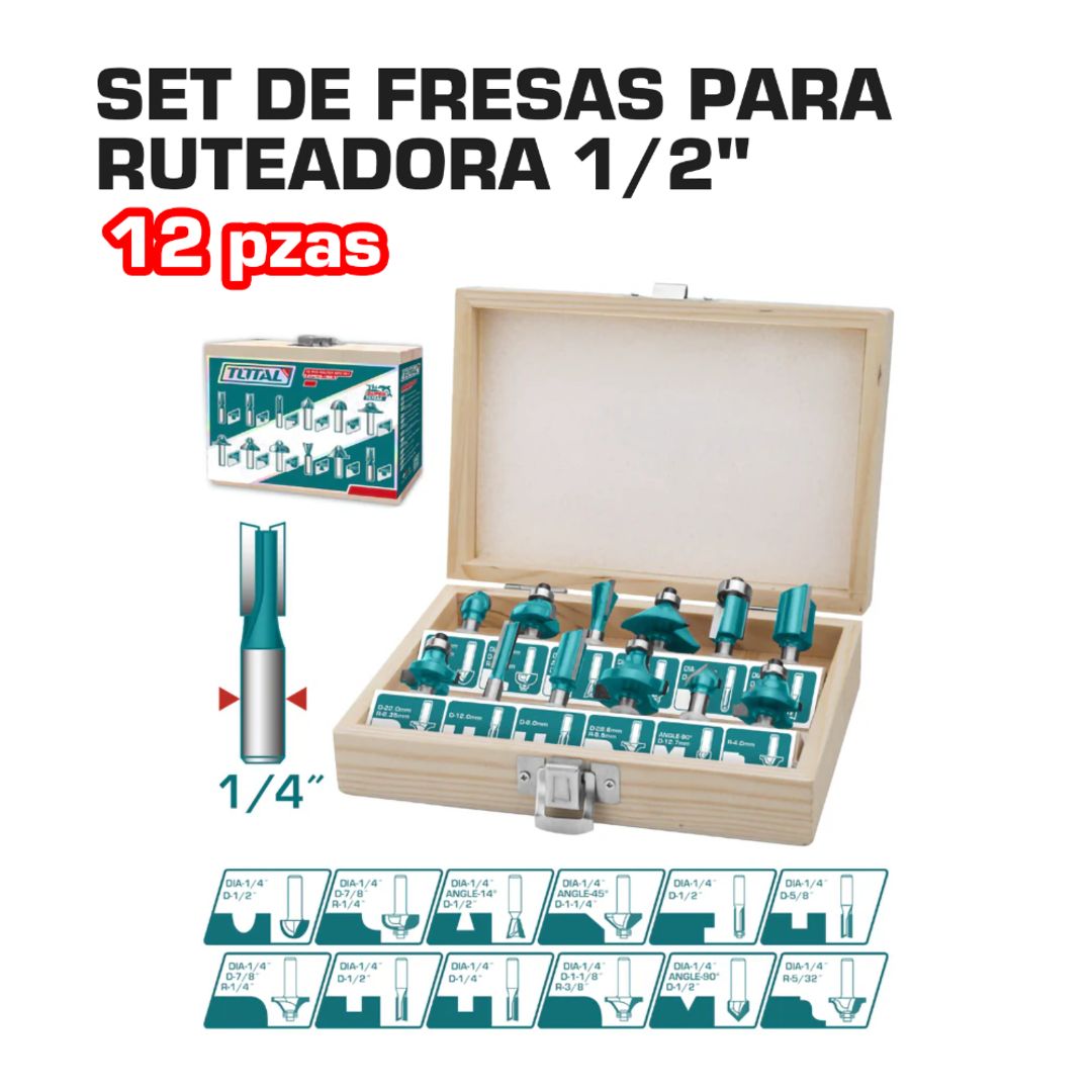 SET DE FRESAS PARA RUTEADORA 12 PIEZAS 1/2"