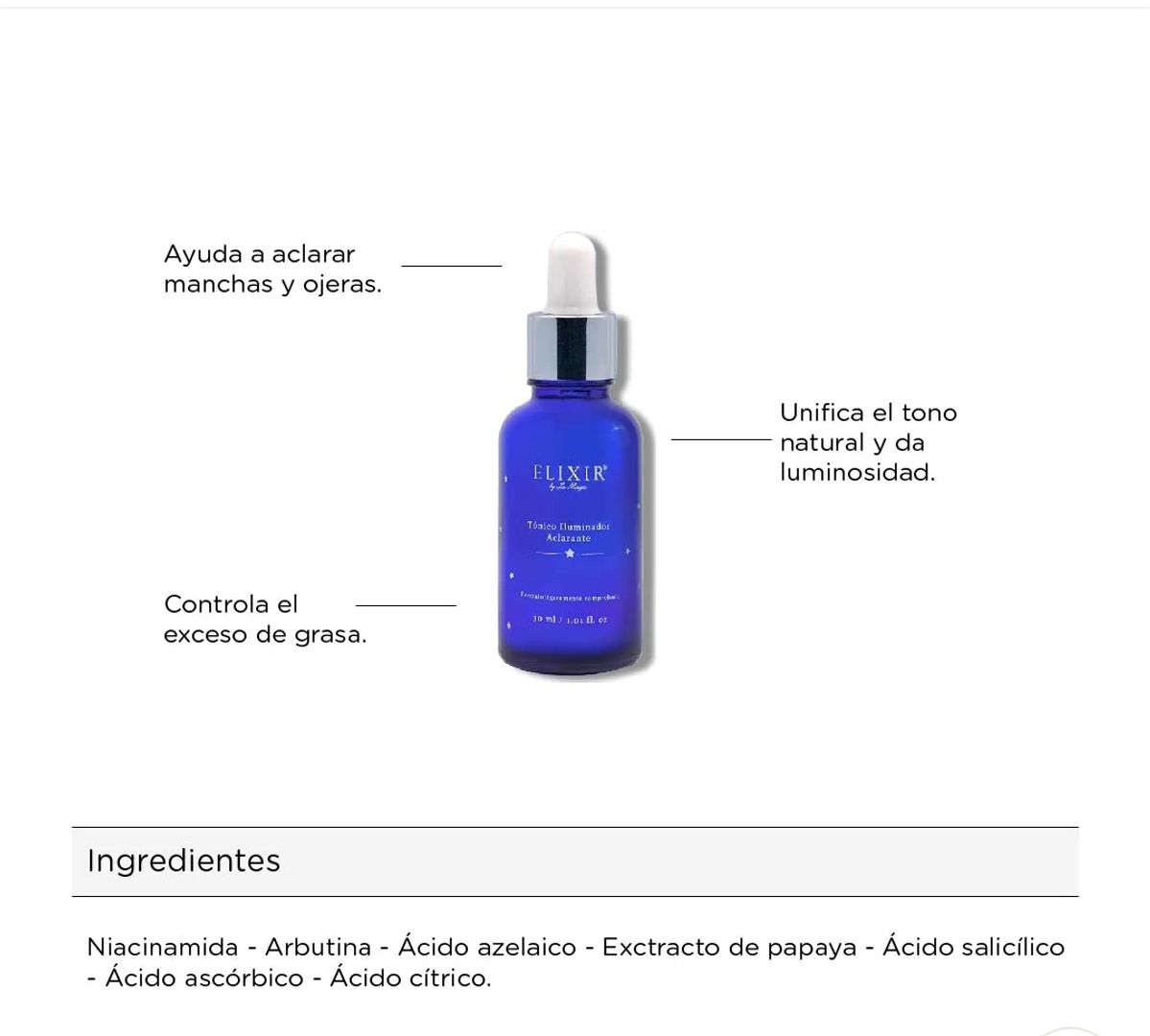Tonico facial antimanchas y Acne de Elixir by La Maga 