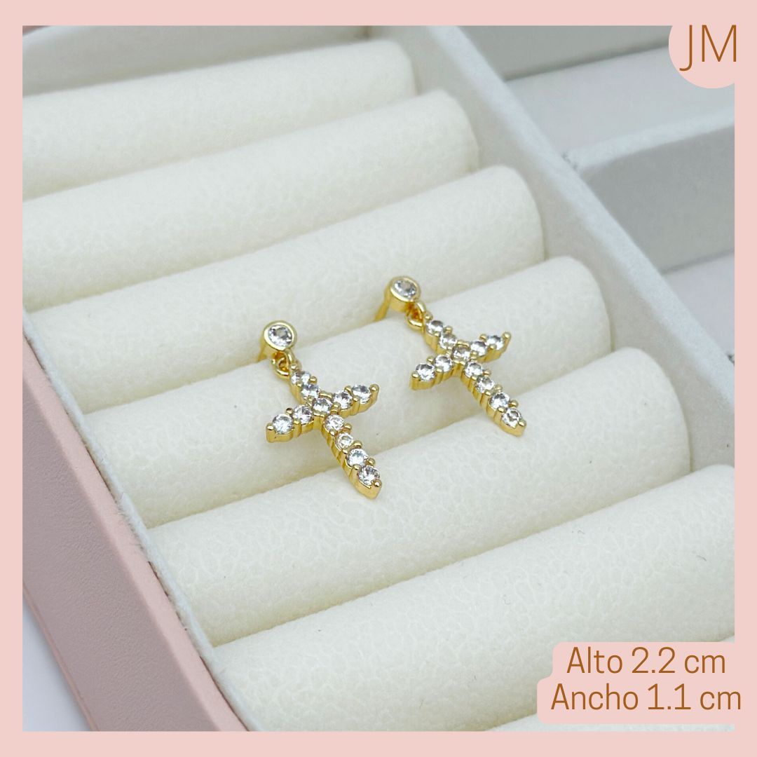 Aretes Cruz Micro circonada Rodio