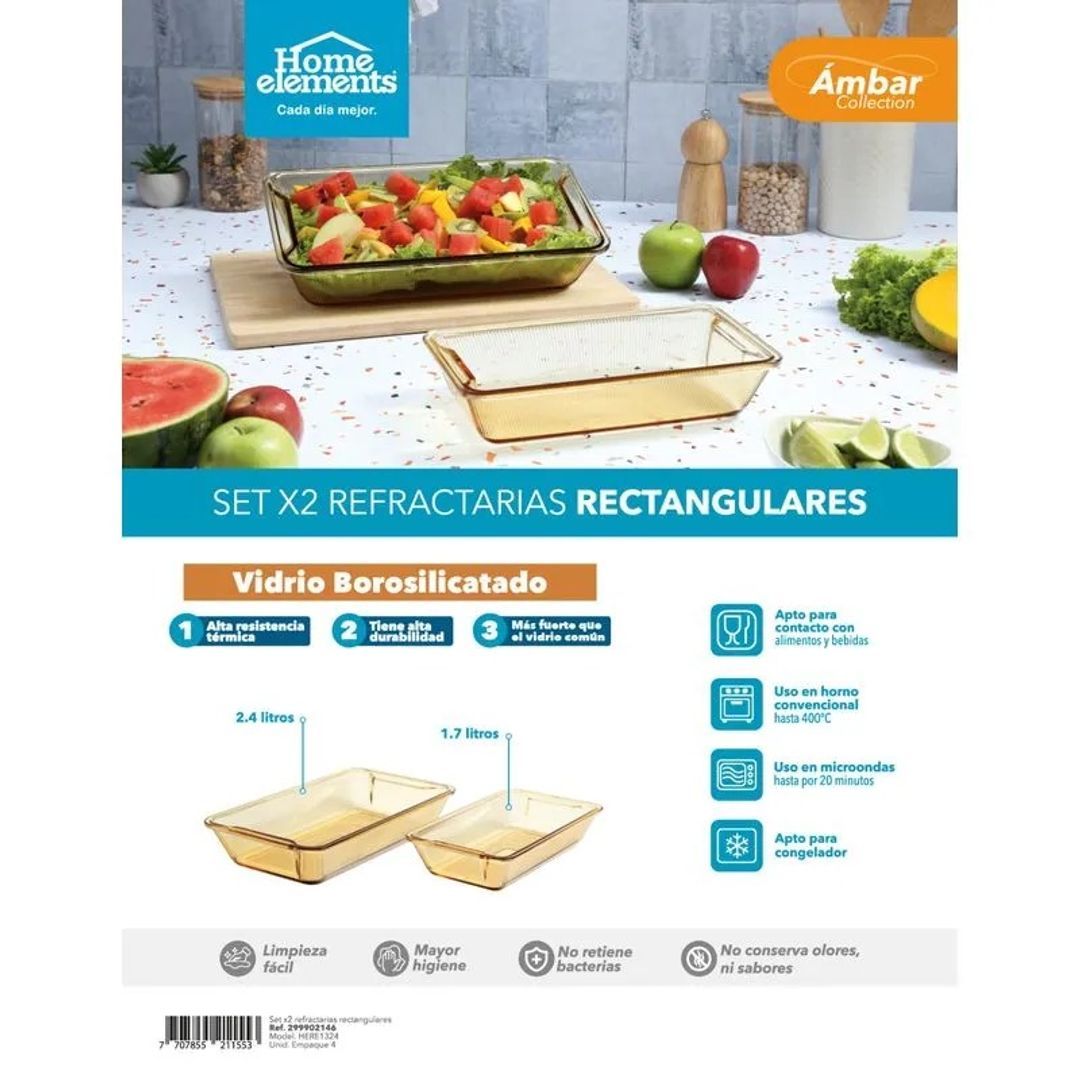 SET X2 REFRACTARIAS RECTANGULARES ÁMBAR HOME ELEMENTS