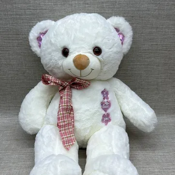Imagen del producto OSO BLANCO CON MOÑO DE CUADROS 55 CM