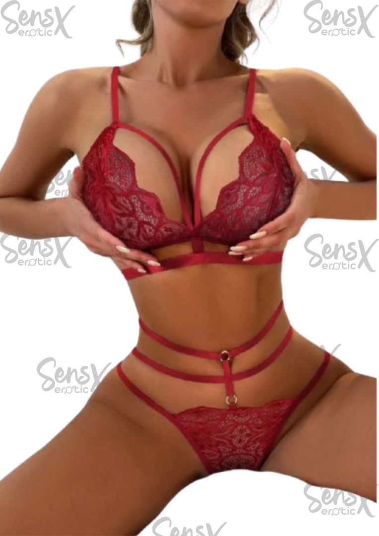 Conjunto para mujer, con cuello en V, brasier y bragas, de satén, con cuello halter, de poliuretano,