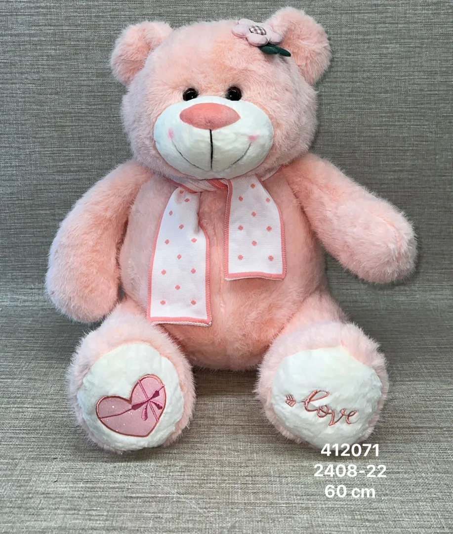 OSO ROSADO FINO CON BUFANDA 60 CM 