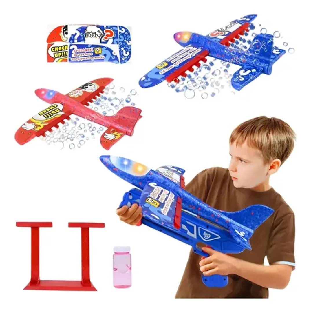 JUGUETE LANZADOR DE AVION BURBUJERO LUZ LED