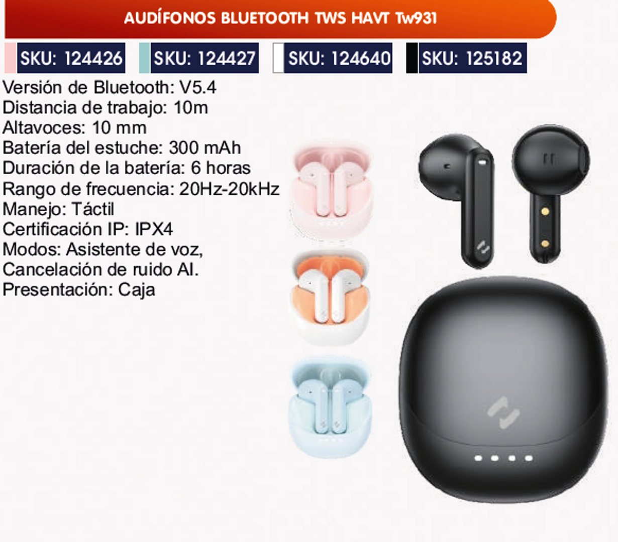 AUDÍFONOS BLUETOOTH TWS HAVT Tw931