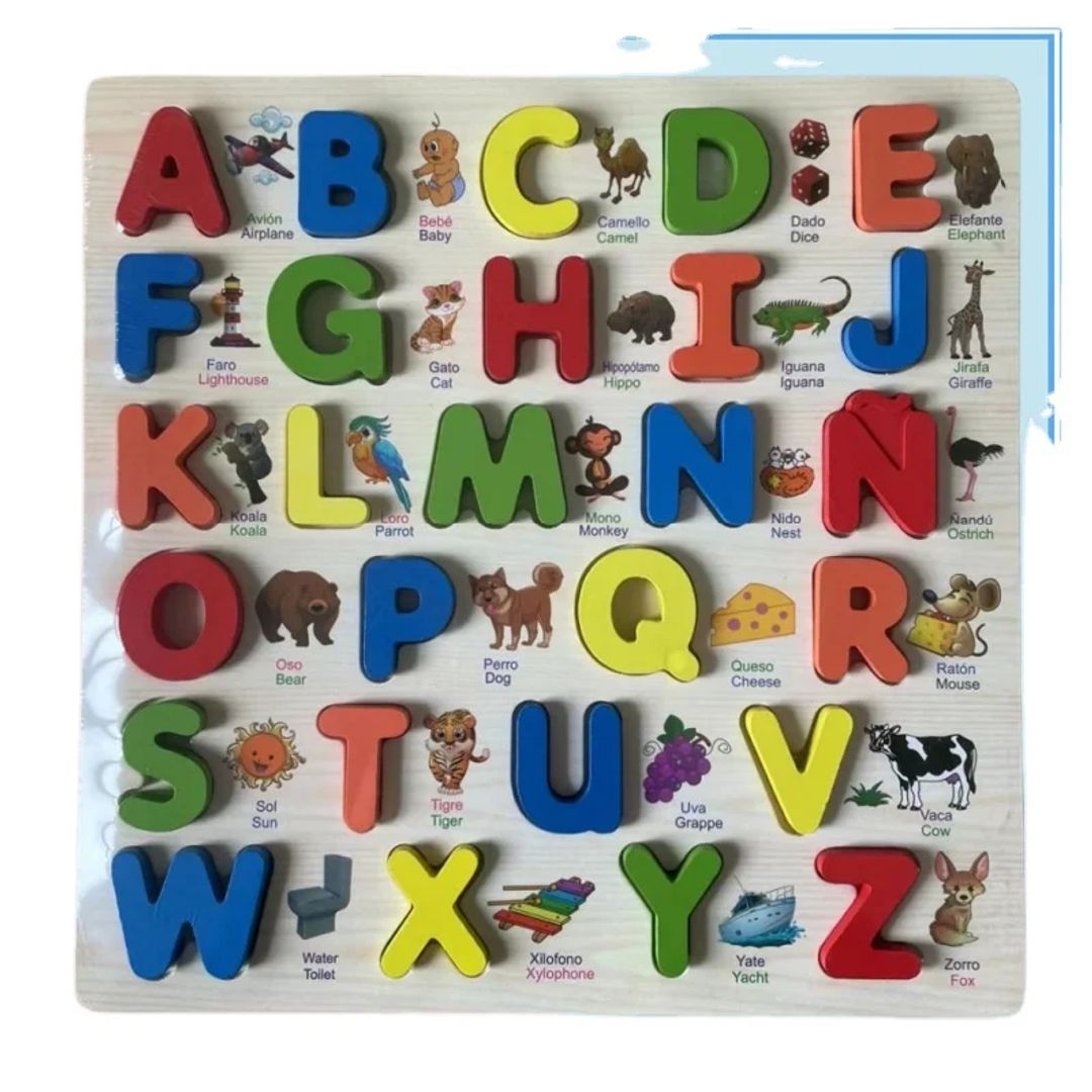 Tablero Didactico Madera Abecedario, Número Encajar