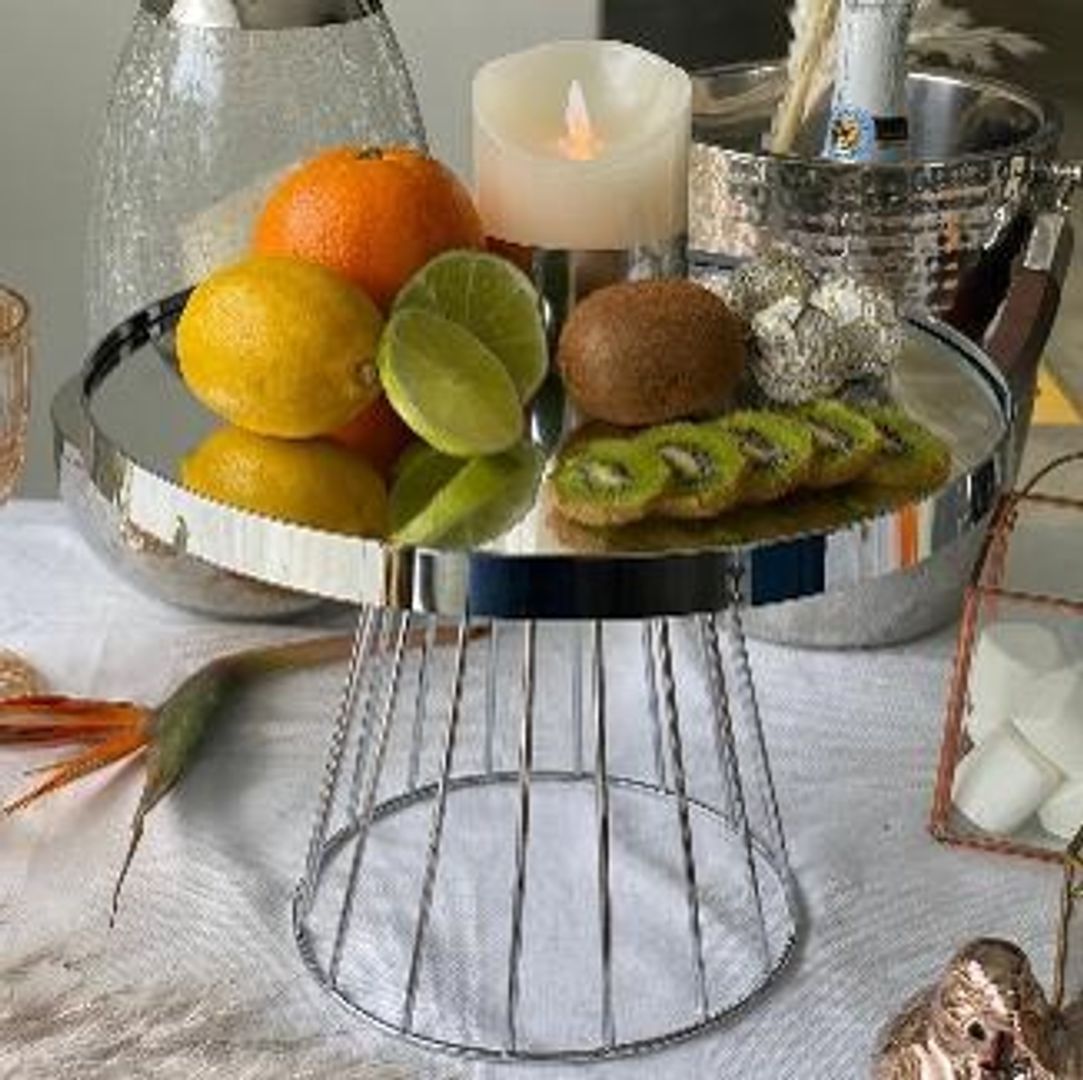 Base para pasteles plateado en metal con espejo