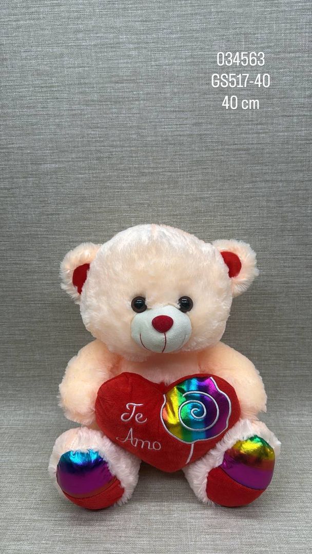 OSO CORAZÓN "TE AMO" CON DETALLES BRILLANTES 40 CM