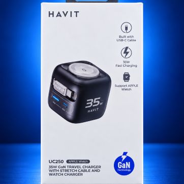 Imagen del producto CARGADOR HAVIT UC250 35W GaN – CARGA RÁPIDA + CARGADOR PARA APPLE WATCH