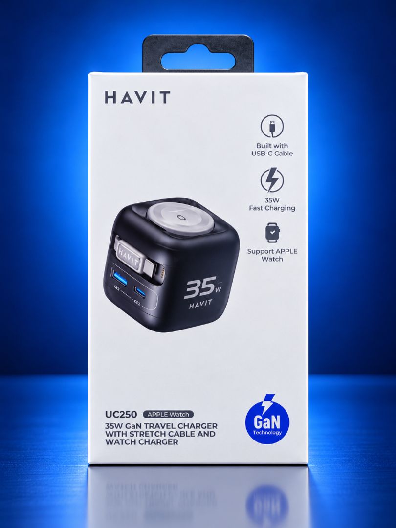 CARGADOR HAVIT UC250 35W GaN – CARGA RÁPIDA + CARGADOR PARA APPLE WATCH