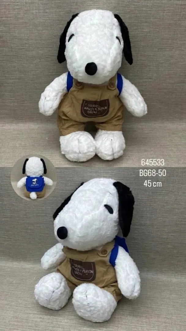 SNOOPY CON OVEROL Y BOLSO 45 CM