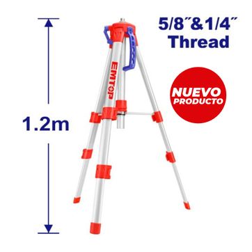 EMTOP TRIPODE ALUMINIO PARA NIVEL LASER 1,2MTS 5/8" & 1/4" - imagen 1