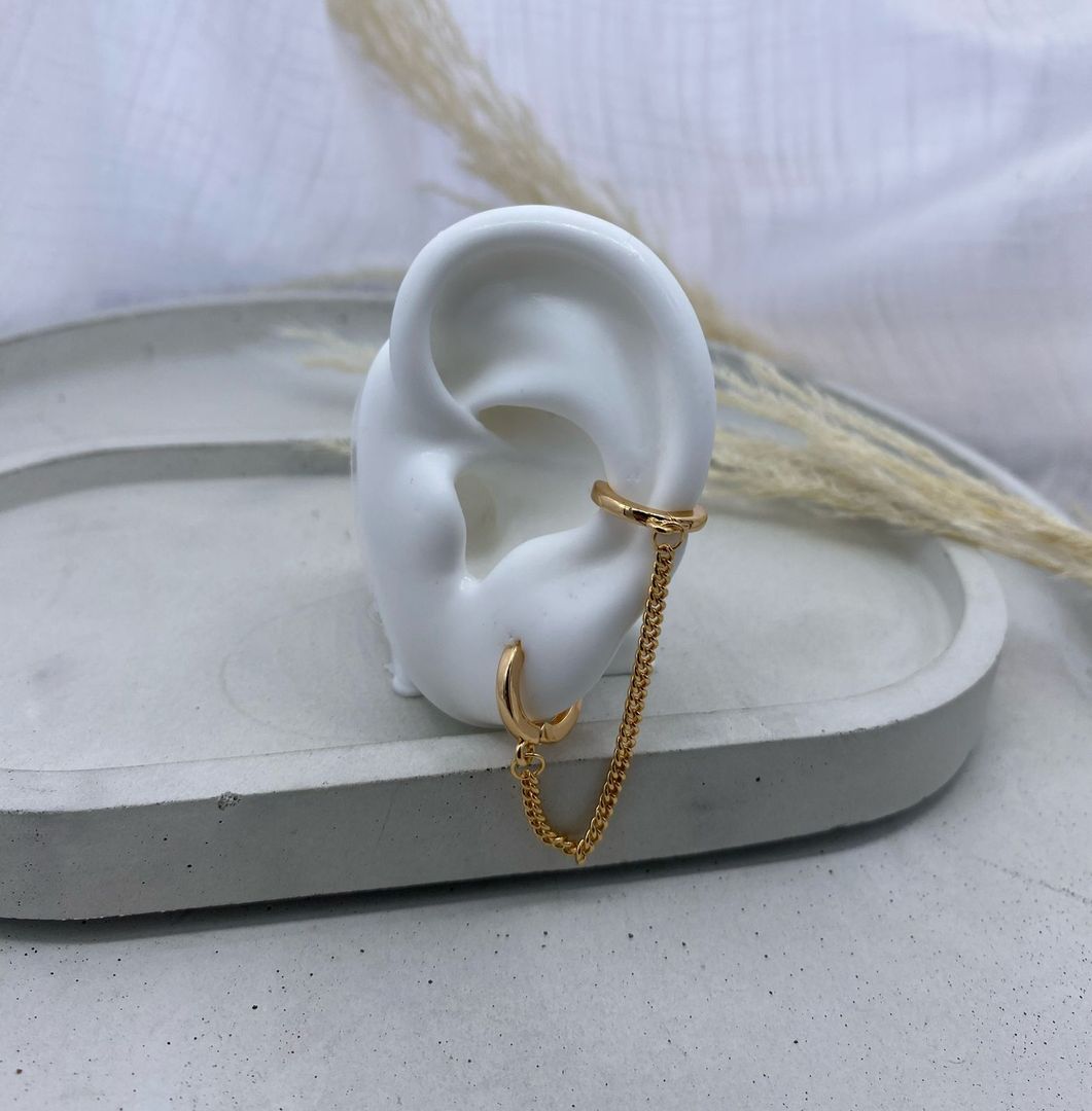 Candonga con earcuff, perforación, unitario, oro rosa, covergold 