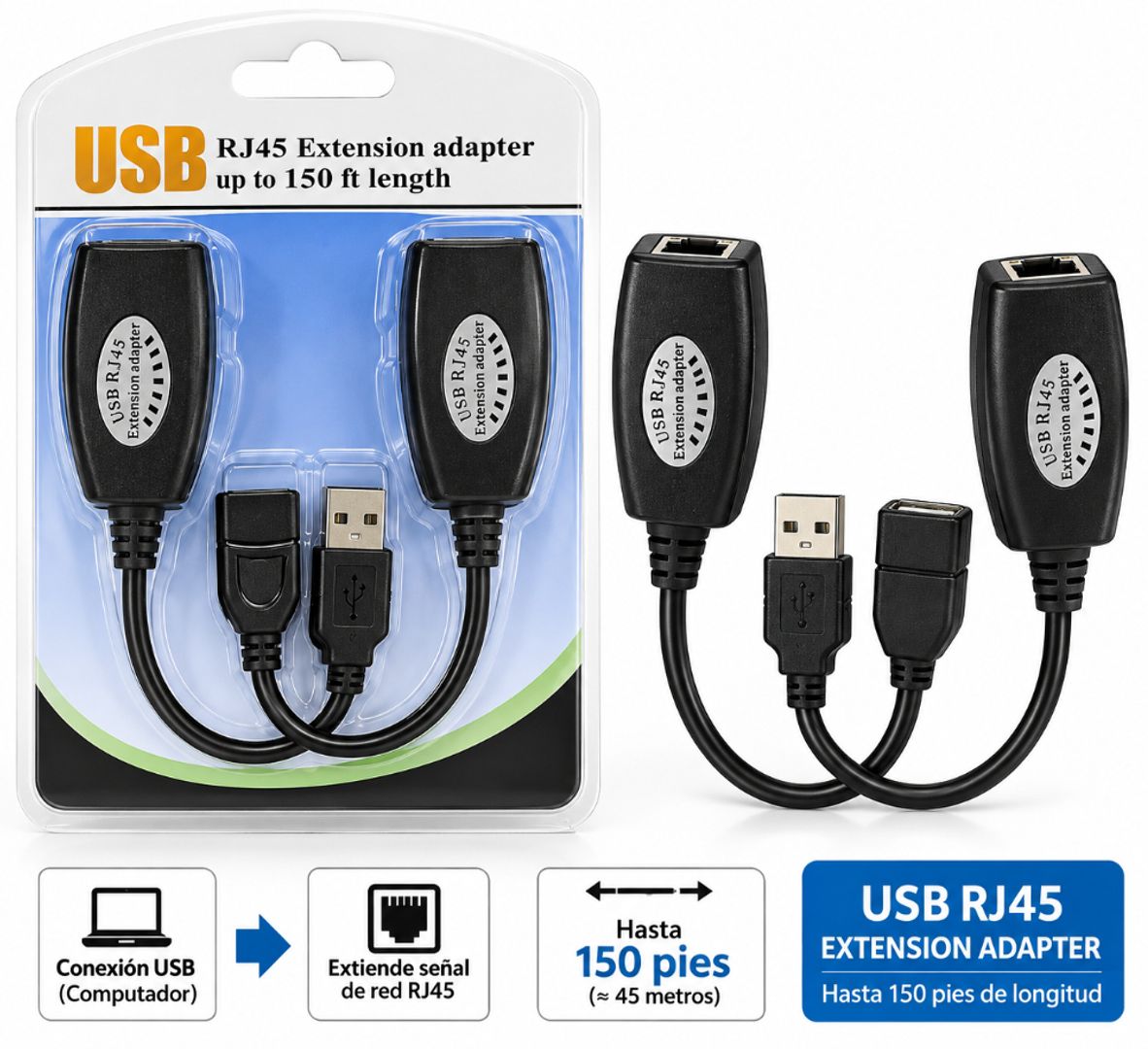 Adaptador extensor USB a RJ45 – Hasta 45 metros