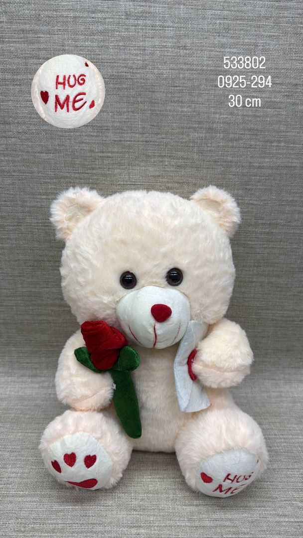 OSO CREMA CON ROSA Y CARTA 30 CM